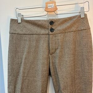 Brown Checkered Wool Banana Republic Low Rise Pants Pants with Button Detail